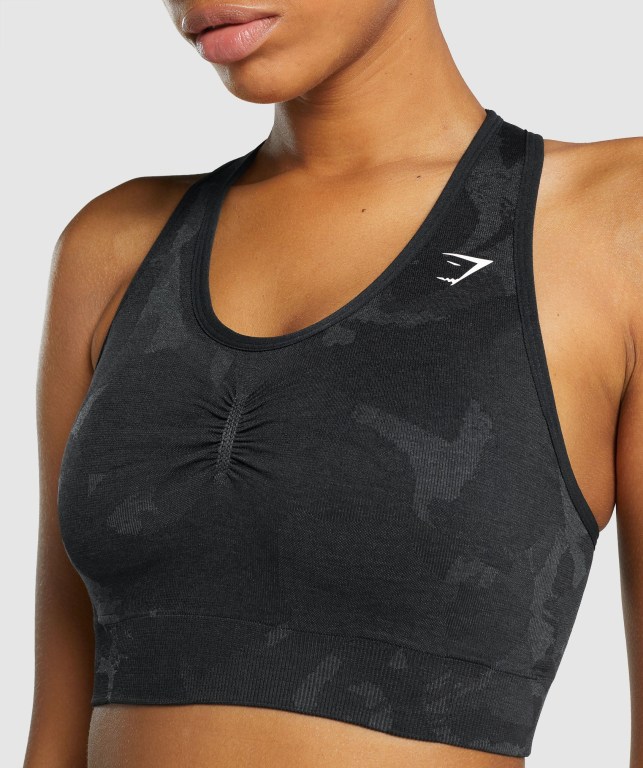 Gymshark Adapt Camo Seamless Racer Back Women's Sports Bra Black | UAE-63BZMX