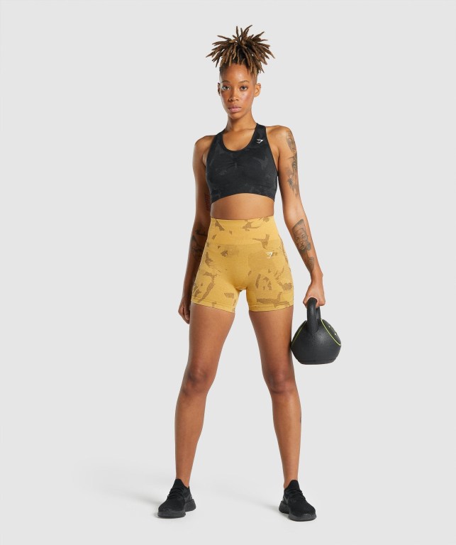 Gymshark Adapt Camo Seamless Women's Shorts Yellow | UAE-74JNIX