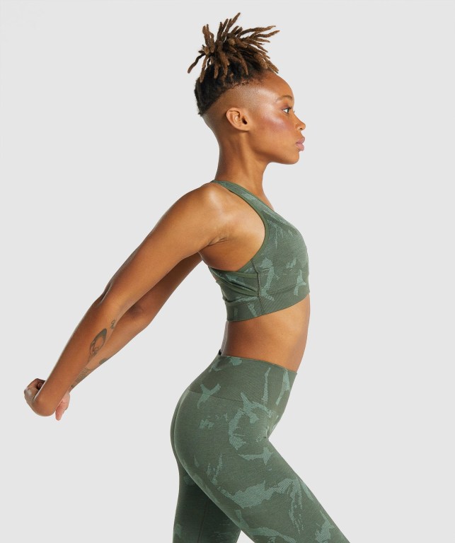 Gymshark Adapt Camo Seamless Women's Sports Bra Green | UAE-41DQOW