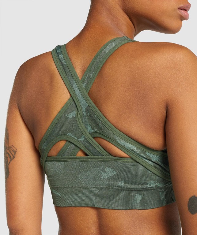 Gymshark Adapt Camo Seamless Women's Sports Bra Green | UAE-41DQOW