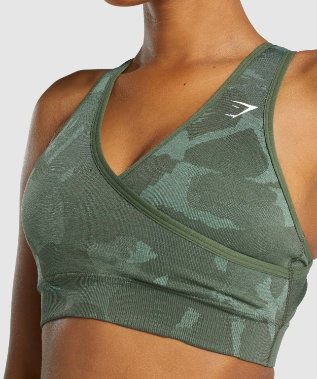 Gymshark Adapt Camo Seamless Women's Sports Bra Green | UAE-41DQOW