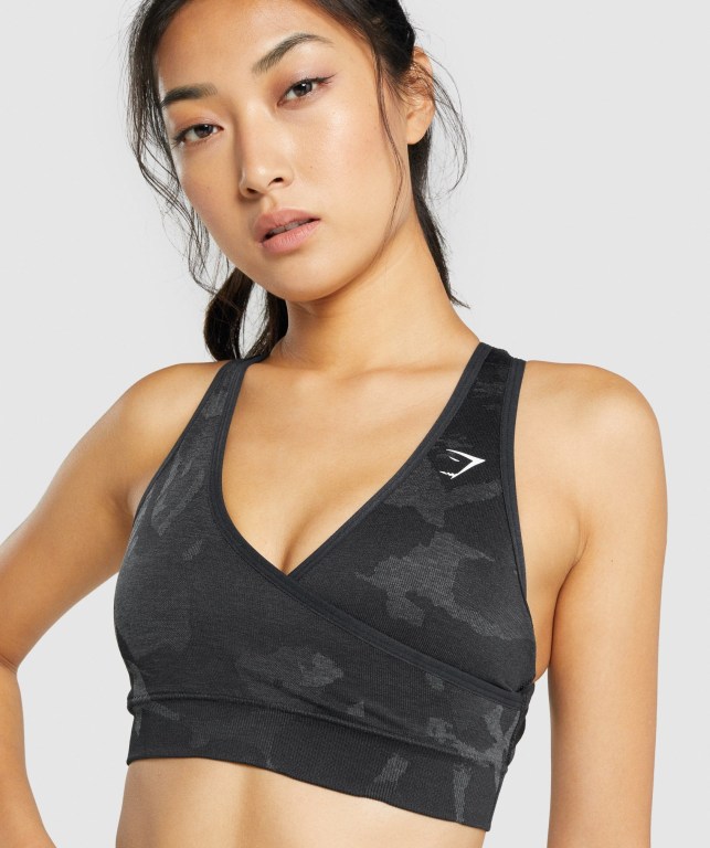 Gymshark Adapt Camo Seamless Women's Sports Bra Black | UAE-81TERQ