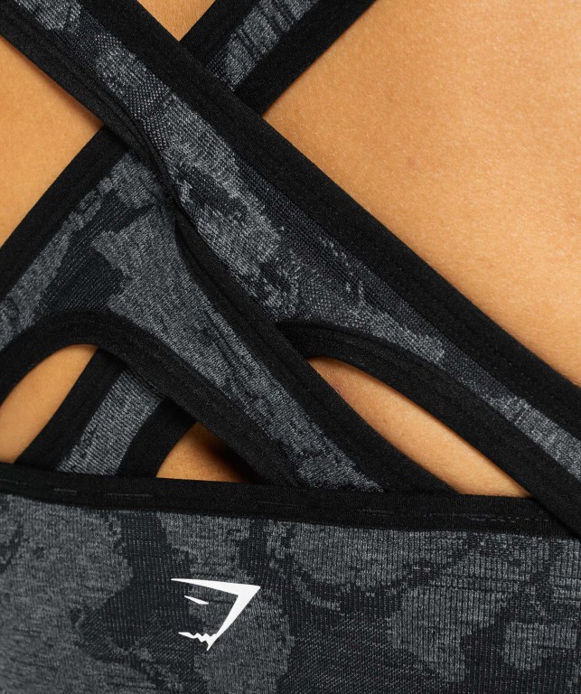 Gymshark Adapt Camo Seamless Women's Sports Bra Black | UAE-98QZAO