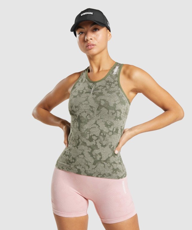 Gymshark Adapt Camo Seamless Women\'s Tank Tops Green | UAE-68NQGY