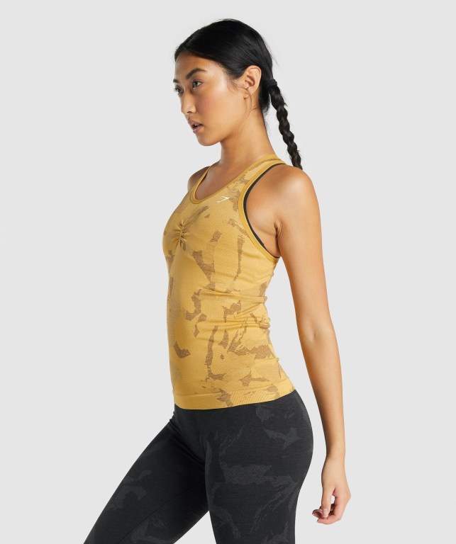 Gymshark Adapt Camo Seamless Women's Tank Tops Yellow | UAE-80LCMA