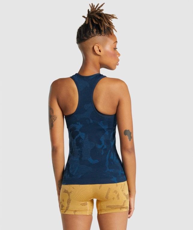 Gymshark Adapt Camo Seamless Women's Tank Tops Navy | UAE-97VPHR