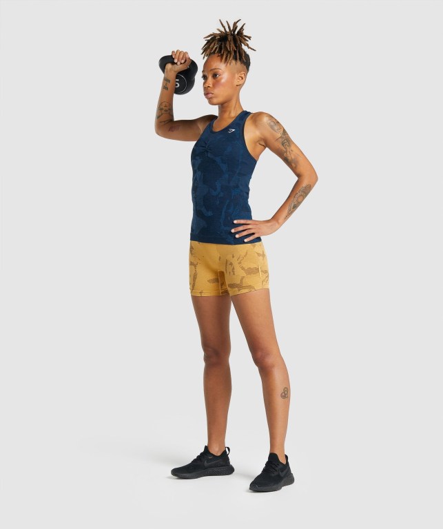 Gymshark Adapt Camo Seamless Women's Tank Tops Navy | UAE-97VPHR