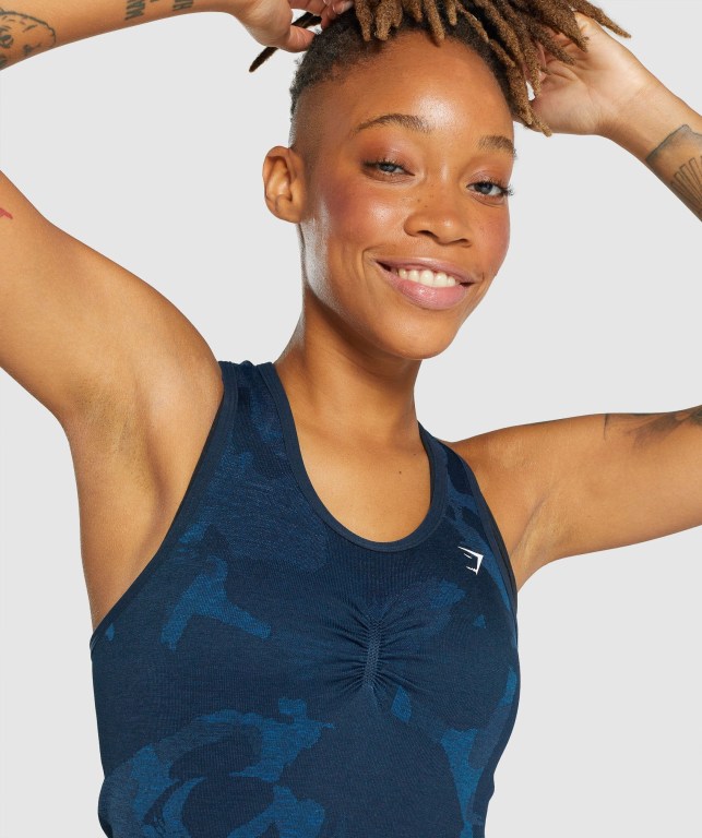 Gymshark Adapt Camo Seamless Women's Tank Tops Navy | UAE-97VPHR