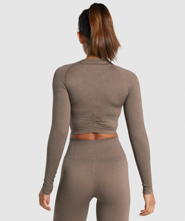 Gymshark Adapt Fleck Seamless Crop Top Women's Sweatshirts Brown | UAE-06VNQD