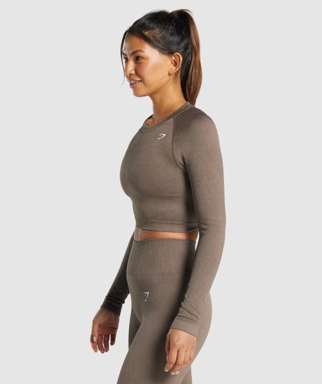 Gymshark Adapt Fleck Seamless Crop Top Women's Sweatshirts Brown | UAE-06VNQD