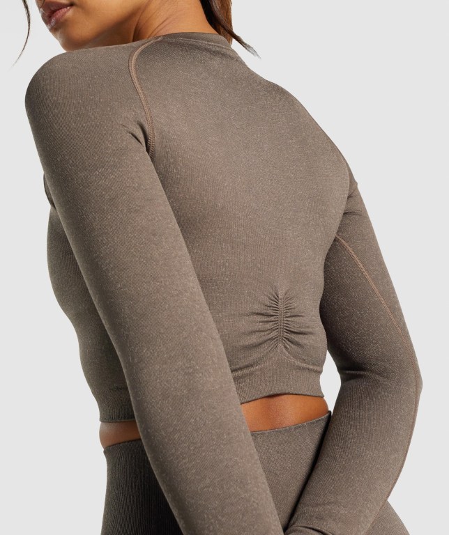 Gymshark Adapt Fleck Seamless Crop Top Women's Sweatshirts Brown | UAE-06VNQD