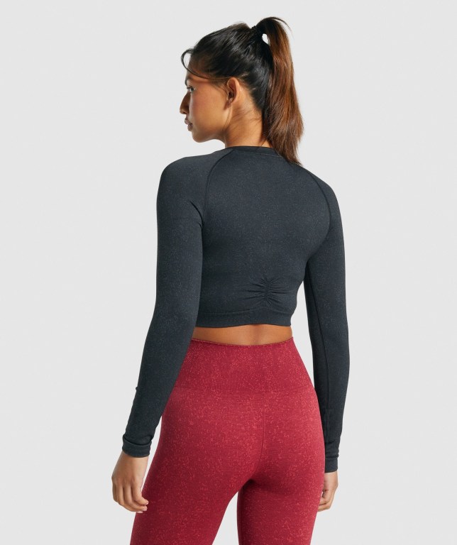 Gymshark Adapt Fleck Seamless Crop Top Women's T Shirts Black | UAE-18YBFI