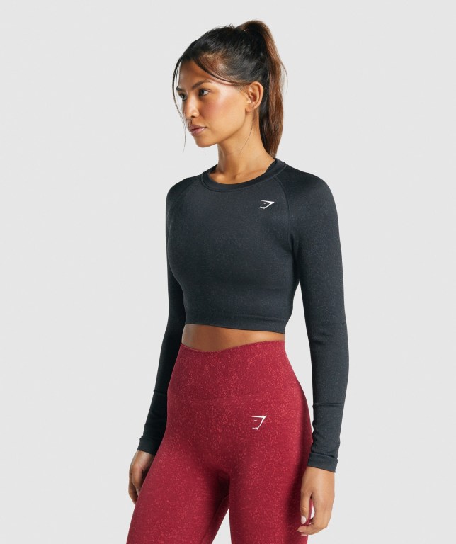 Gymshark Adapt Fleck Seamless Crop Top Women's T Shirts Black | UAE-18YBFI