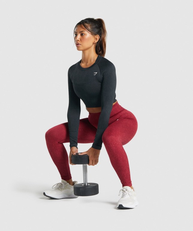 Gymshark Adapt Fleck Seamless Crop Top Women's Sweatshirts Black | UAE-60YSID