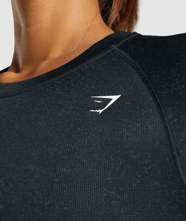 Gymshark Adapt Fleck Seamless Crop Top Women's Sweatshirts Black | UAE-60YSID