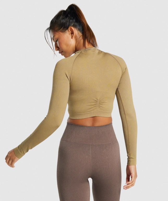 Gymshark Adapt Fleck Seamless Crop Top Women's Sweatshirts Light Brown | UAE-65JSWH