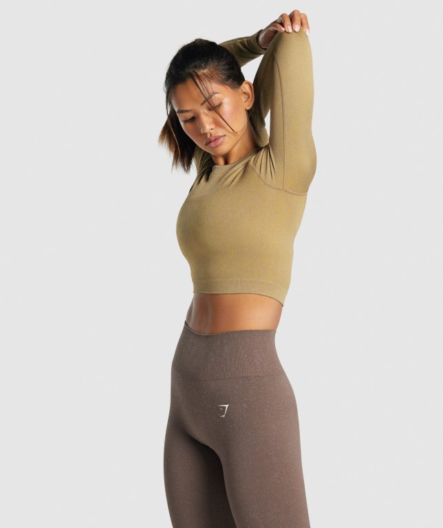 Gymshark Adapt Fleck Seamless Crop Top Women's Sweatshirts Light Brown | UAE-65JSWH