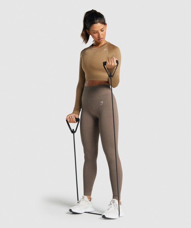 Gymshark Adapt Fleck Seamless Crop Top Women's Sweatshirts Light Brown | UAE-65JSWH