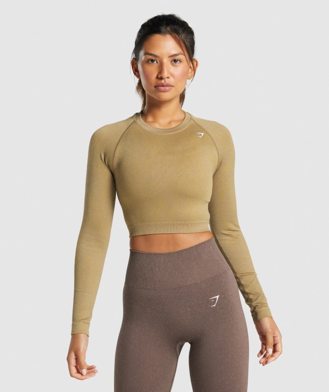 Gymshark Adapt Fleck Seamless Crop Top Women\'s Sweatshirts Light Brown | UAE-65JSWH