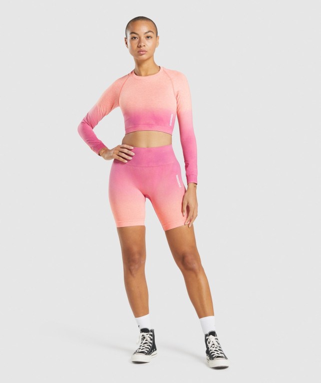 Gymshark Adapt Ombre Seamless Crop Top Women's T Shirts Orange / Pink | UAE-07FKRY