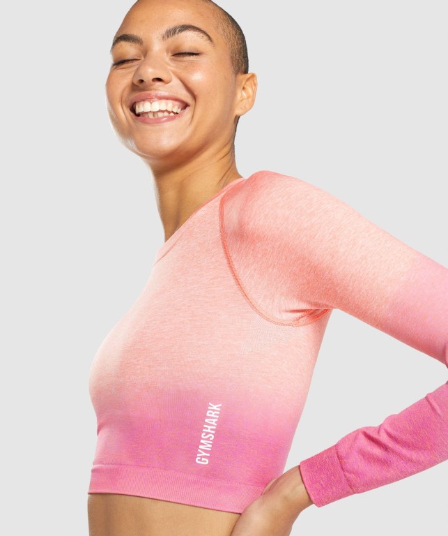 Gymshark Adapt Ombre Seamless Crop Top Women's T Shirts Orange / Pink | UAE-07FKRY