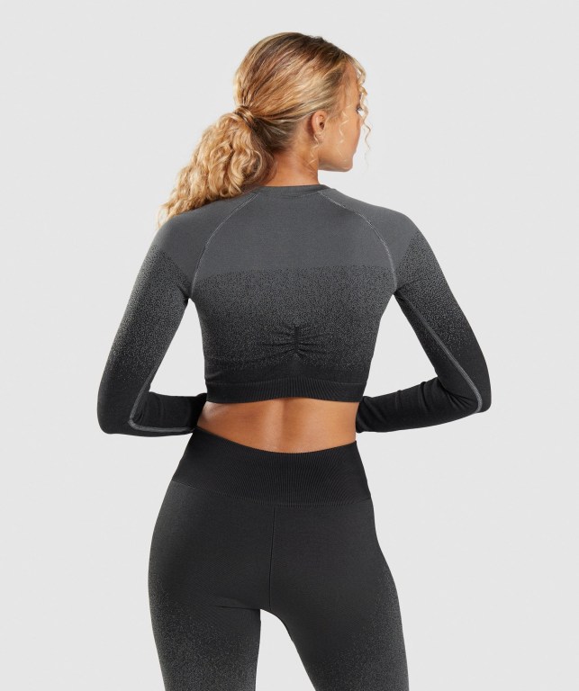 Gymshark Adapt Ombre Seamless Crop Top Women's Sweatshirts Black / Grey | UAE-12DOWV