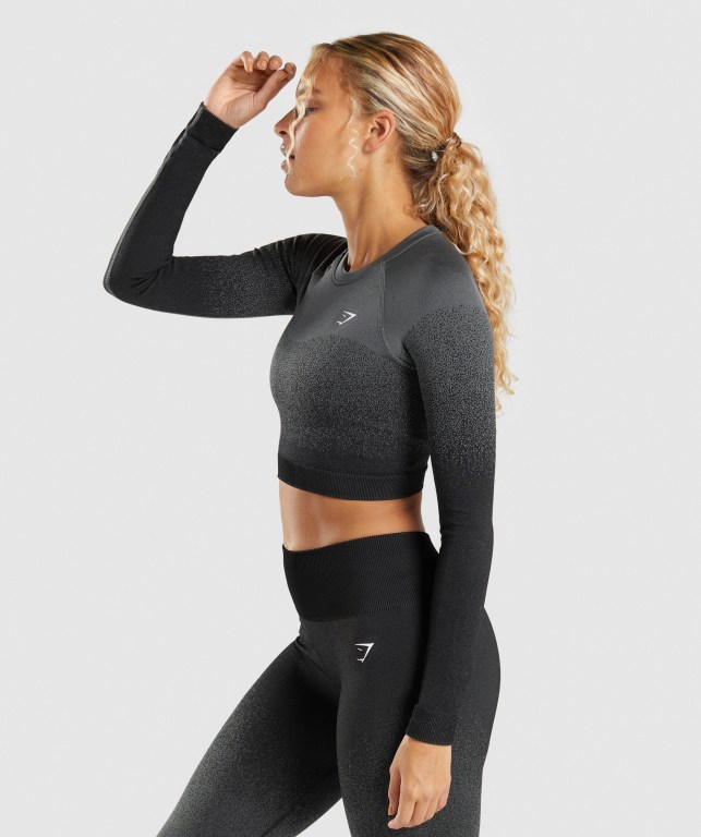 Gymshark Adapt Ombre Seamless Crop Top Women's Sweatshirts Black / Grey | UAE-12DOWV