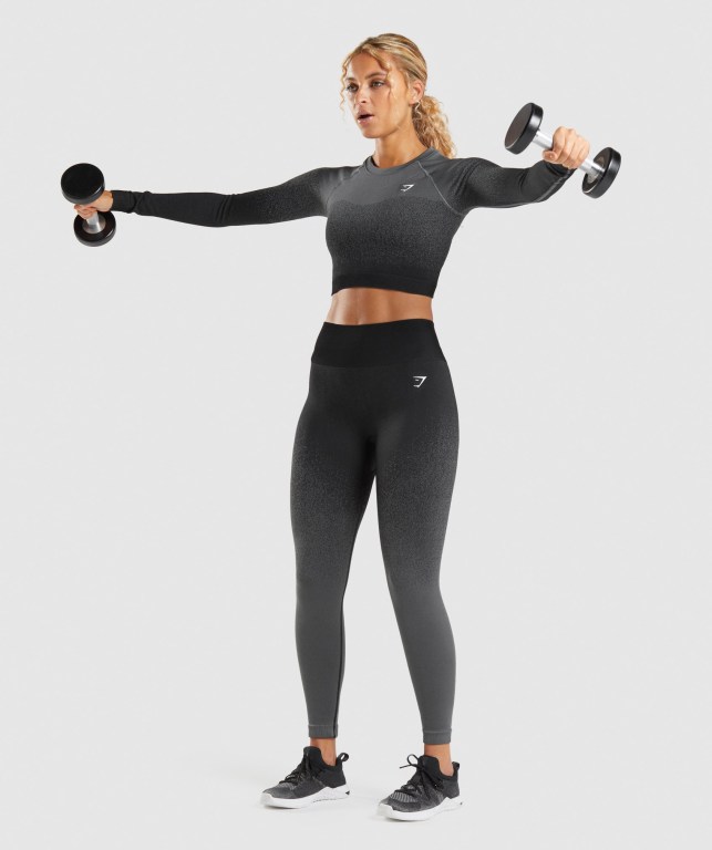 Gymshark Adapt Ombre Seamless Crop Top Women's Sweatshirts Black / Grey | UAE-12DOWV