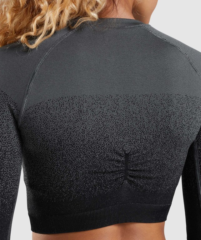 Gymshark Adapt Ombre Seamless Crop Top Women's Sweatshirts Black / Grey | UAE-12DOWV