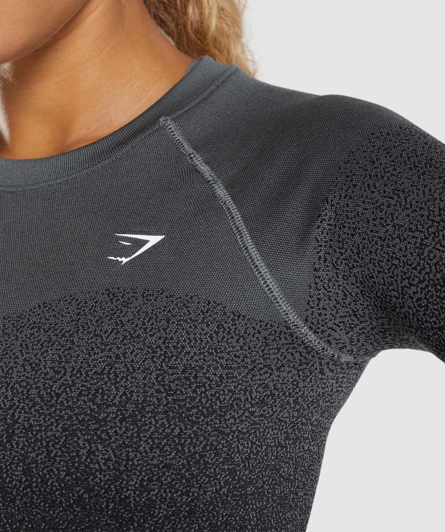 Gymshark Adapt Ombre Seamless Crop Top Women's Sweatshirts Black / Grey | UAE-12DOWV