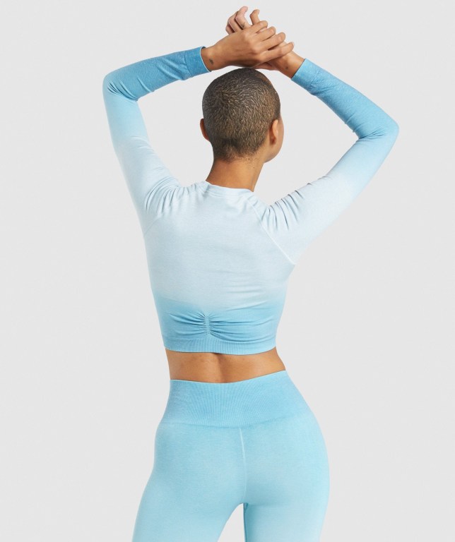 Gymshark Adapt Ombre Seamless Crop Top Women's Sweatshirts Light Blue / Light Blue | UAE-17XRVO