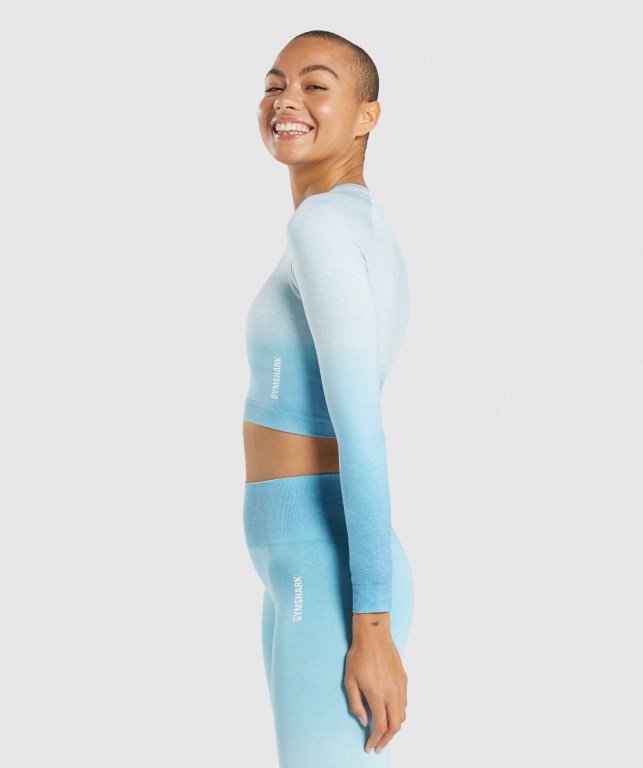 Gymshark Adapt Ombre Seamless Crop Top Women's Sweatshirts Light Blue / Light Blue | UAE-17XRVO