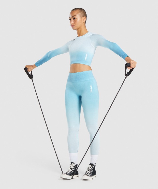 Gymshark Adapt Ombre Seamless Crop Top Women's Sweatshirts Light Blue / Light Blue | UAE-17XRVO