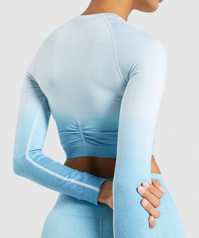 Gymshark Adapt Ombre Seamless Crop Top Women's Sweatshirts Light Blue / Light Blue | UAE-17XRVO