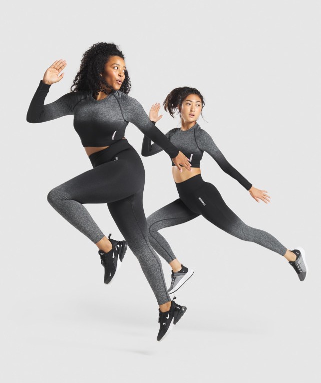 Gymshark Adapt Ombre Seamless Crop Top Women's Sweatshirts Black / Black | UAE-23DZJX