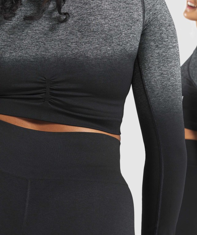 Gymshark Adapt Ombre Seamless Crop Top Women's Sweatshirts Black / Black | UAE-23DZJX