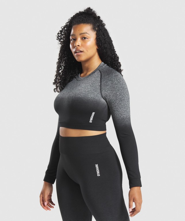 Gymshark Adapt Ombre Seamless Crop Top Women's T Shirts Black / Black | UAE-65ZDRT