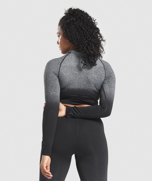 Gymshark Adapt Ombre Seamless Crop Top Women's T Shirts Black / Black | UAE-65ZDRT