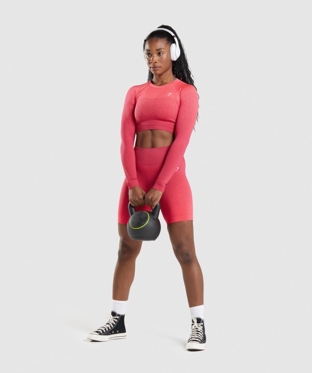 Gymshark Adapt Ombre Seamless Crop Top Women's Sweatshirts Pink / Red | UAE-70EIKF