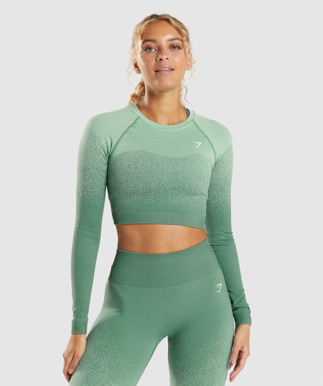 Gymshark Adapt Ombre Seamless Crop Top Women\'s Sweatshirts Green / Light Green | UAE-79GXAS