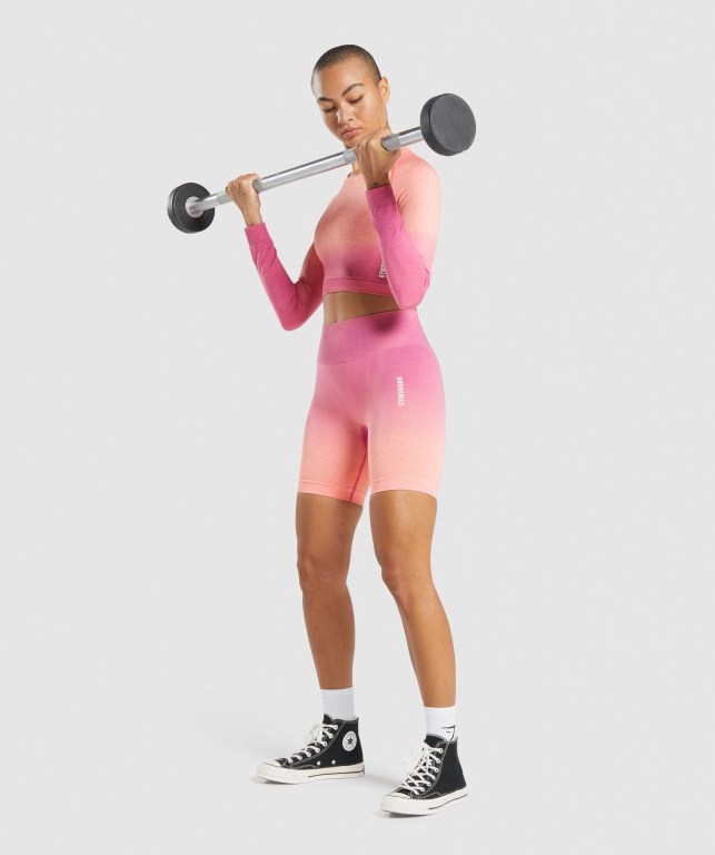 Gymshark Adapt Ombre Seamless Crop Top Women's Sweatshirts Orange / Pink | UAE-79JTHD