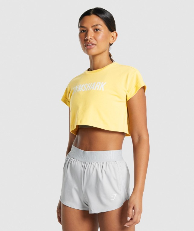 Gymshark Animal Graphic Infill Crop Women\'s T Shirts Yellow | UAE-49QRSC