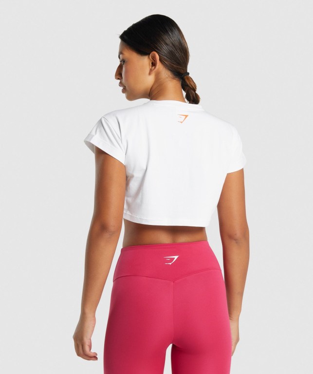 Gymshark Animal Graphic Infill Crop Women's T Shirts White | UAE-91DUPN