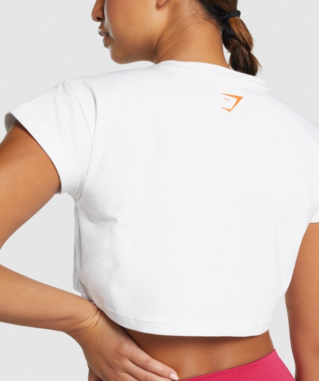 Gymshark Animal Graphic Infill Crop Women's T Shirts White | UAE-91DUPN