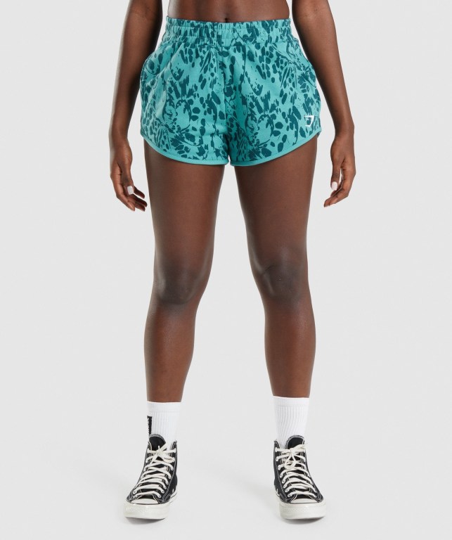 Gymshark Animal Graphic Women\'s Shorts Turquoise | UAE-98DFCW