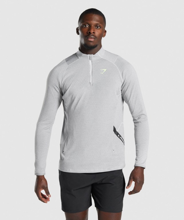 Gymshark Apex 1/4 Zip Men\'s Hoodies Light Grey | UAE-90ZFVE