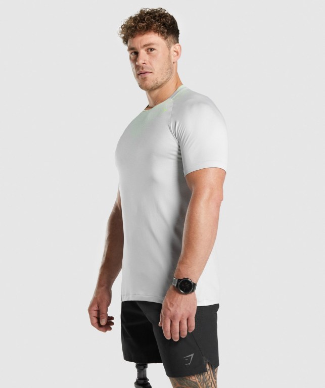 Gymshark Apex Contrast Seamless Men's T Shirts Light Grey | UAE-40GHJF