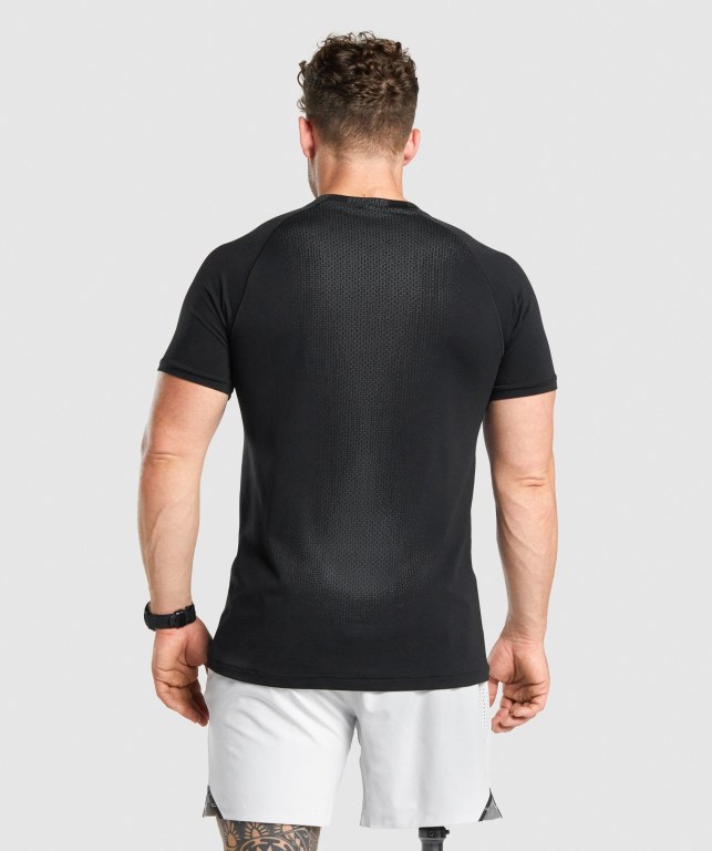 Gymshark Apex Contrast Seamless Men's T Shirts Black | UAE-67OMNP