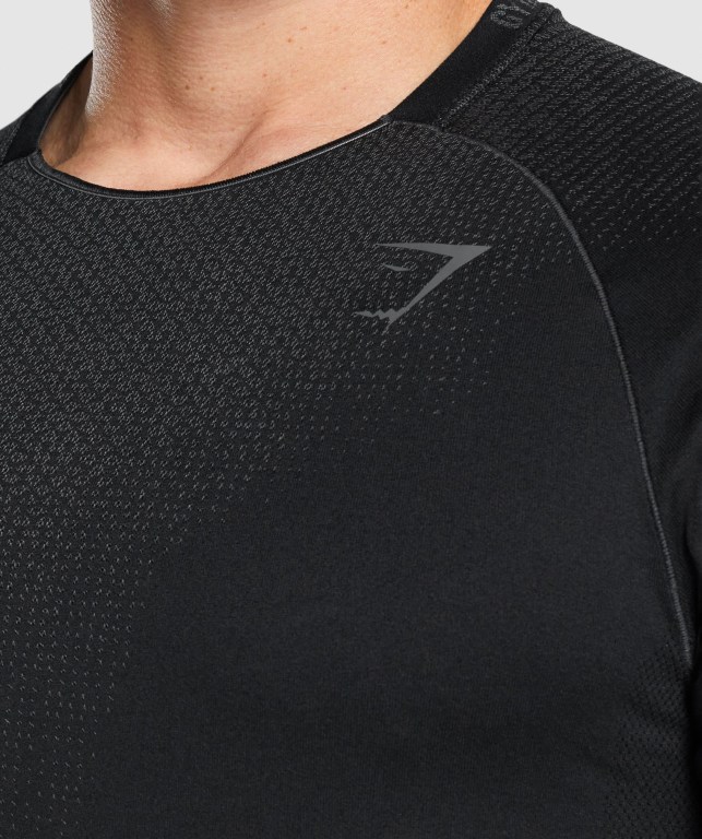 Gymshark Apex Contrast Seamless Men's T Shirts Black | UAE-67OMNP