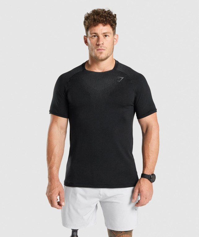 Gymshark Apex Contrast Seamless Men\'s T Shirts Black | UAE-67OMNP